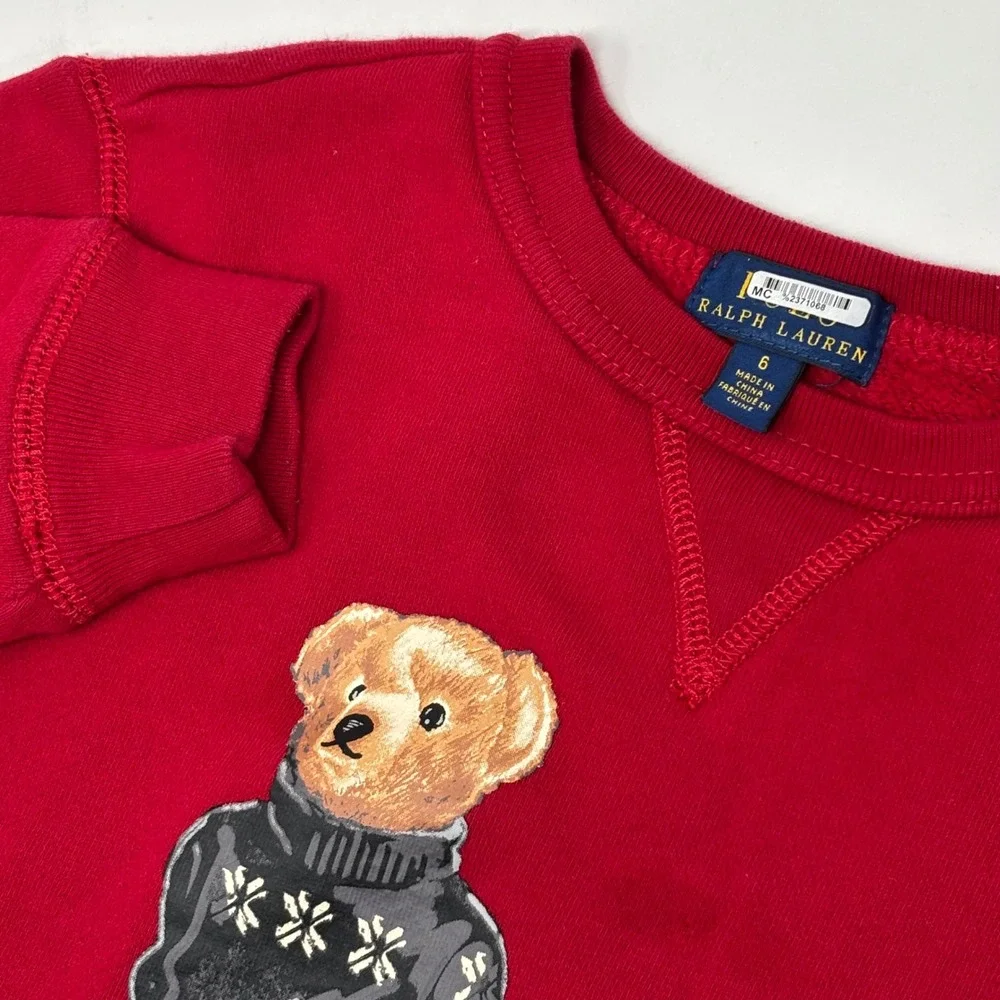 Ralph Lauren Polo Bear Kids Sweatshirt Size 6 Red Christmas Holiday Graphic